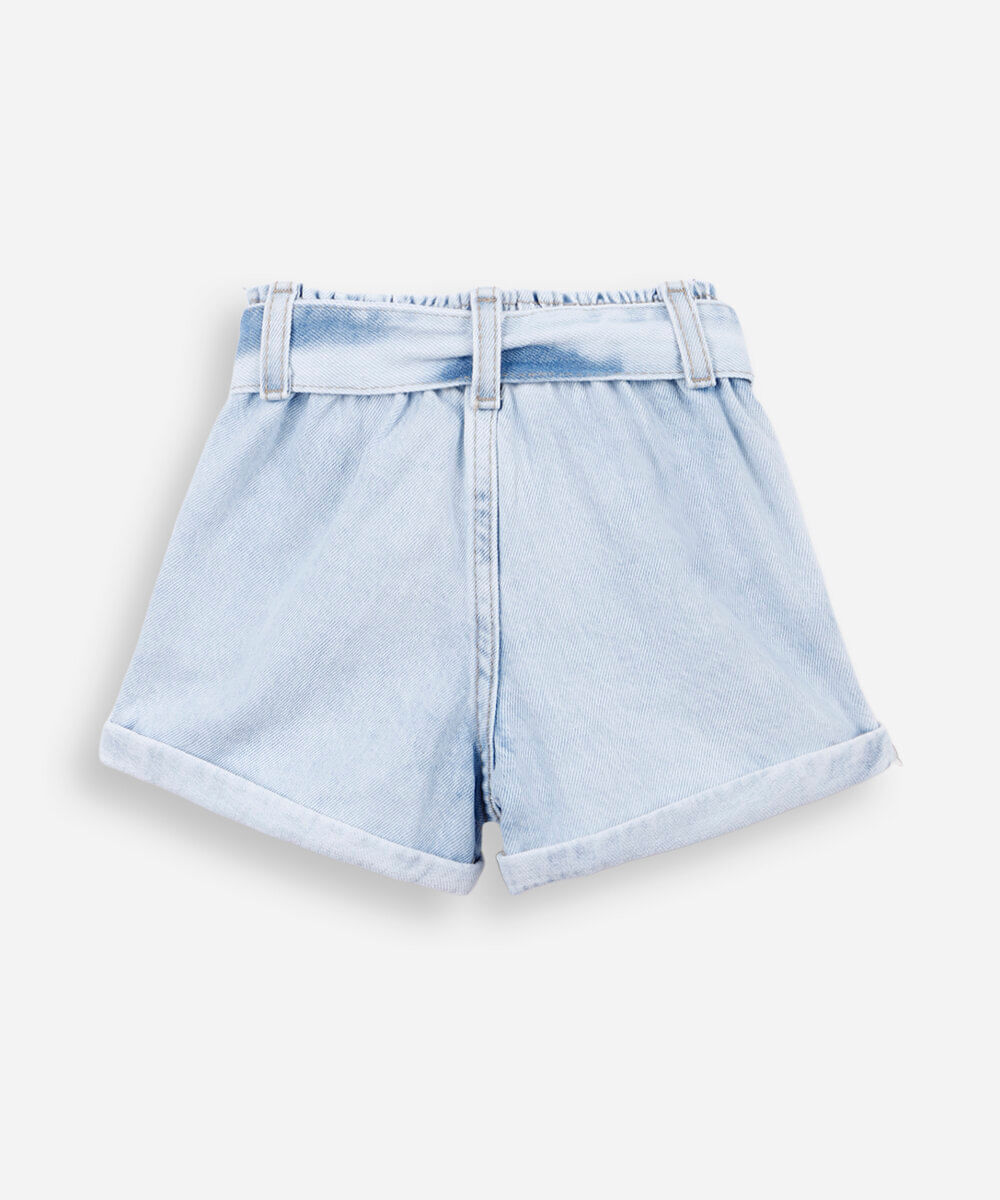 short clochard infantil jeans com faixa azul