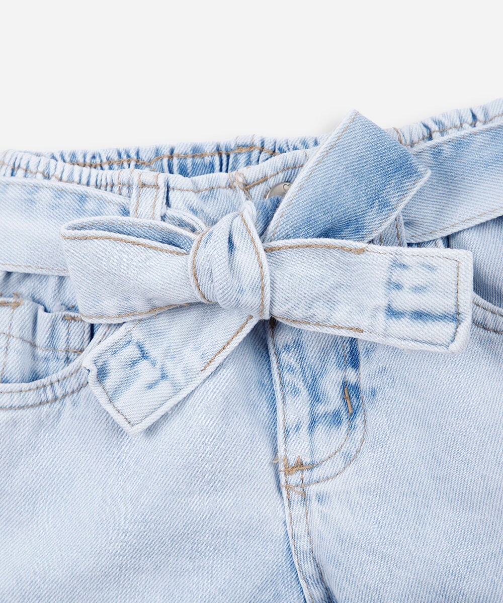 short clochard infantil jeans com faixa azul