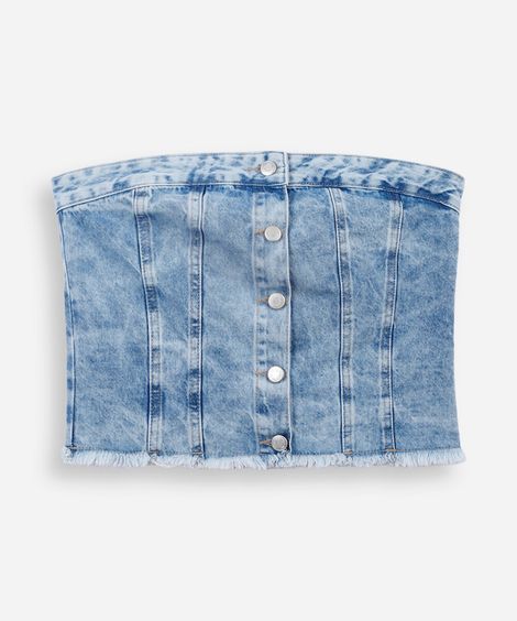 cropped jeans juvenil com botões azul