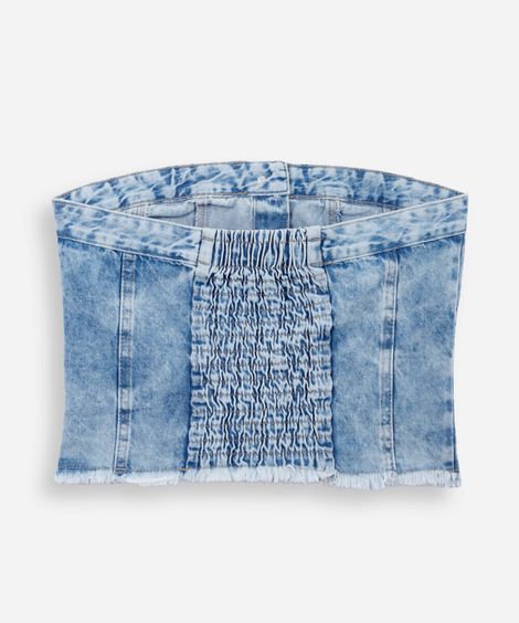 cropped jeans juvenil com botões azul
