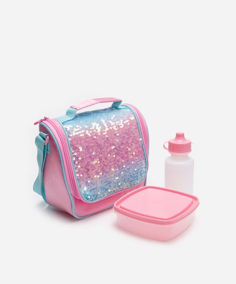 lancheira infantil de paetê rosa