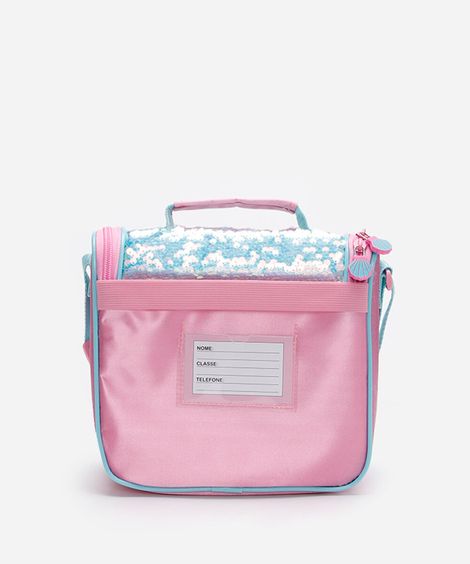 lancheira infantil de paetê rosa