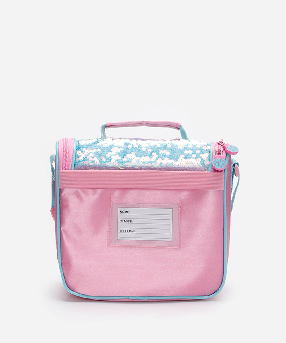 lancheira infantil de paetê rosa
