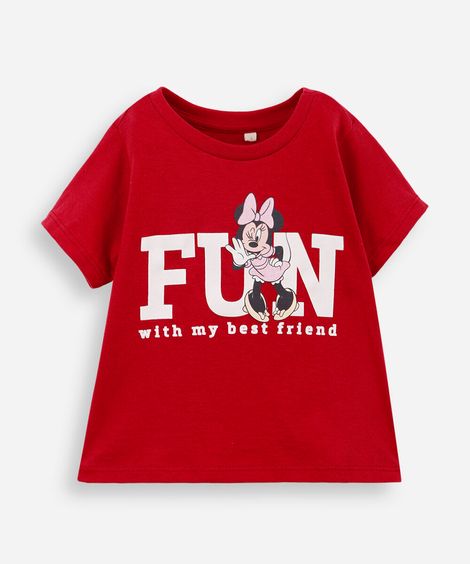 camiseta infantil de algodão minnie vermelho