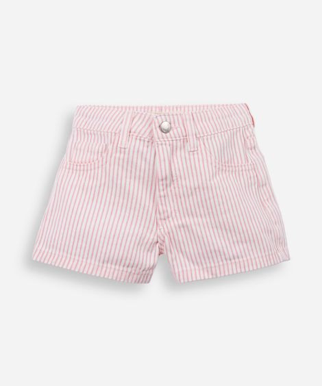 short infantil de sarja listrado rosa