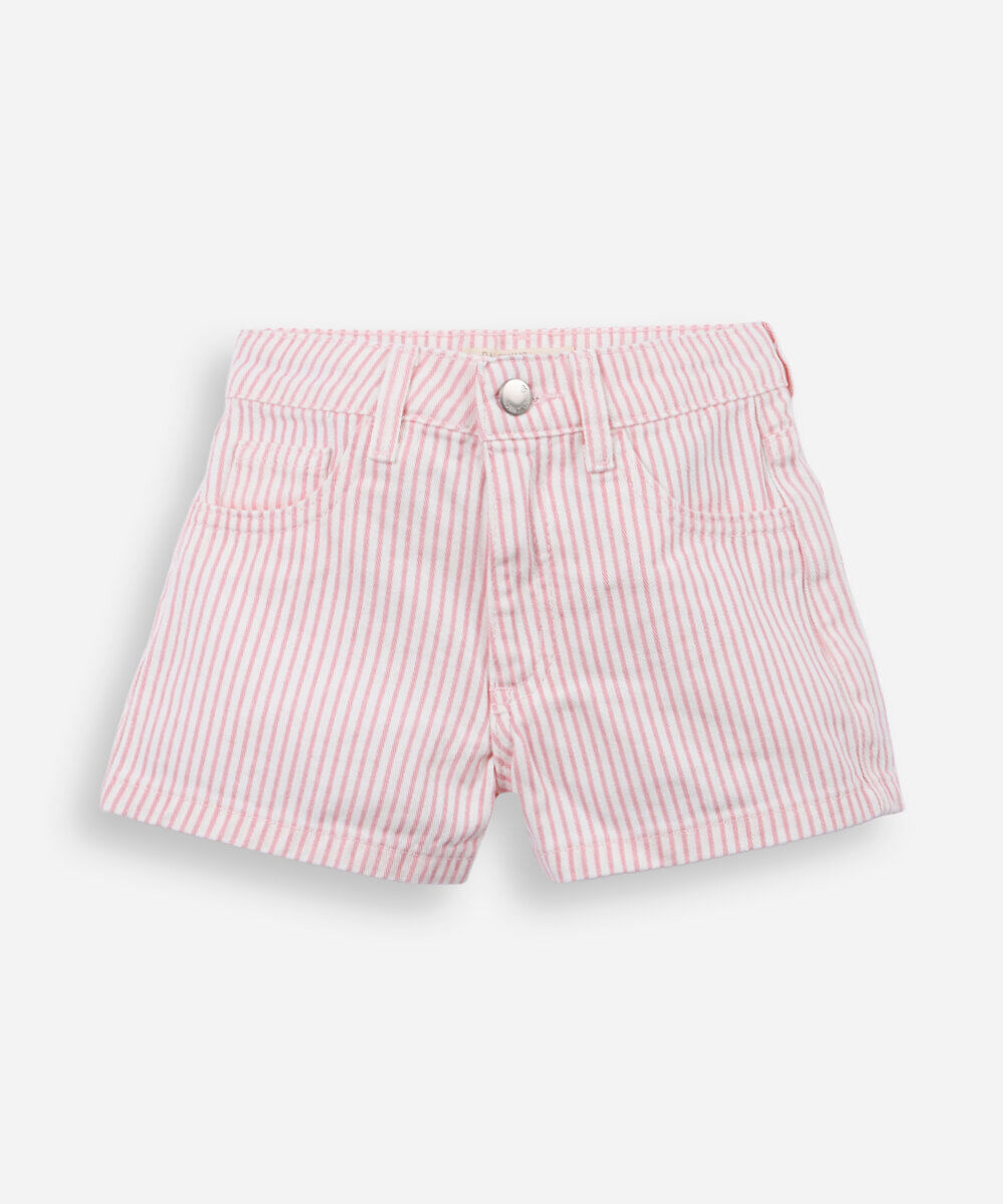 short infantil de sarja listrado rosa