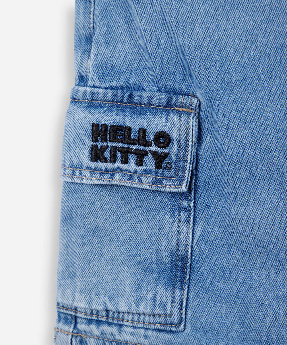 short saia infantil em jeans hello kitty azul