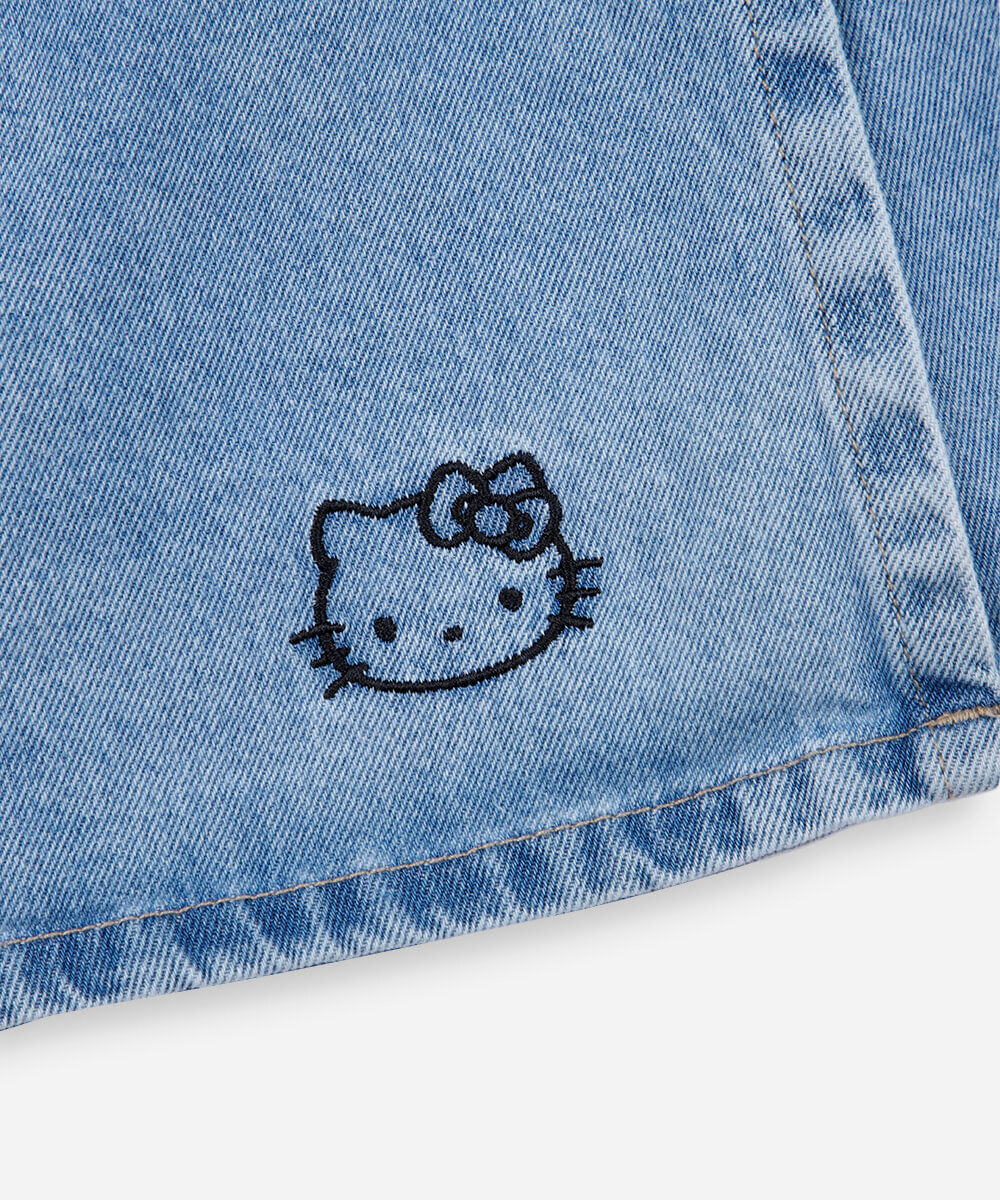 short saia infantil em jeans hello kitty azul
