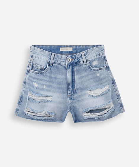 short mom juvenil em jeans destroyed azul