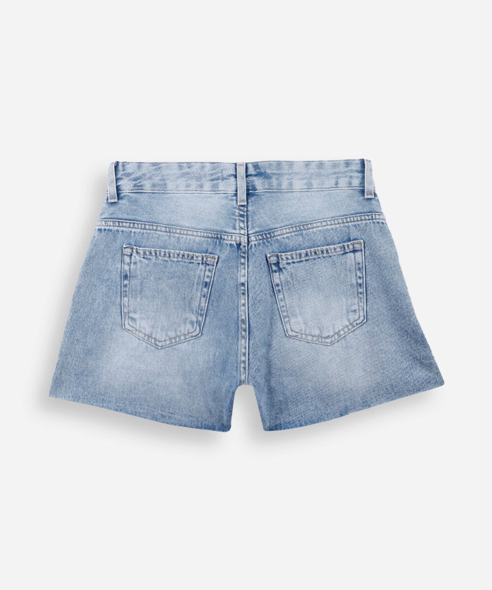 short mom juvenil em jeans destroyed azul