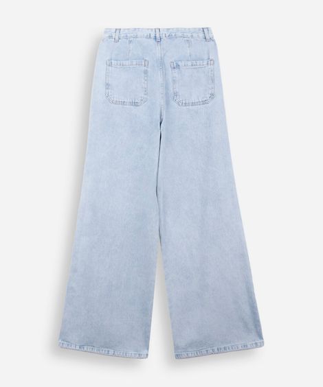calça jeans wide leg juvenil com bolsos azul
