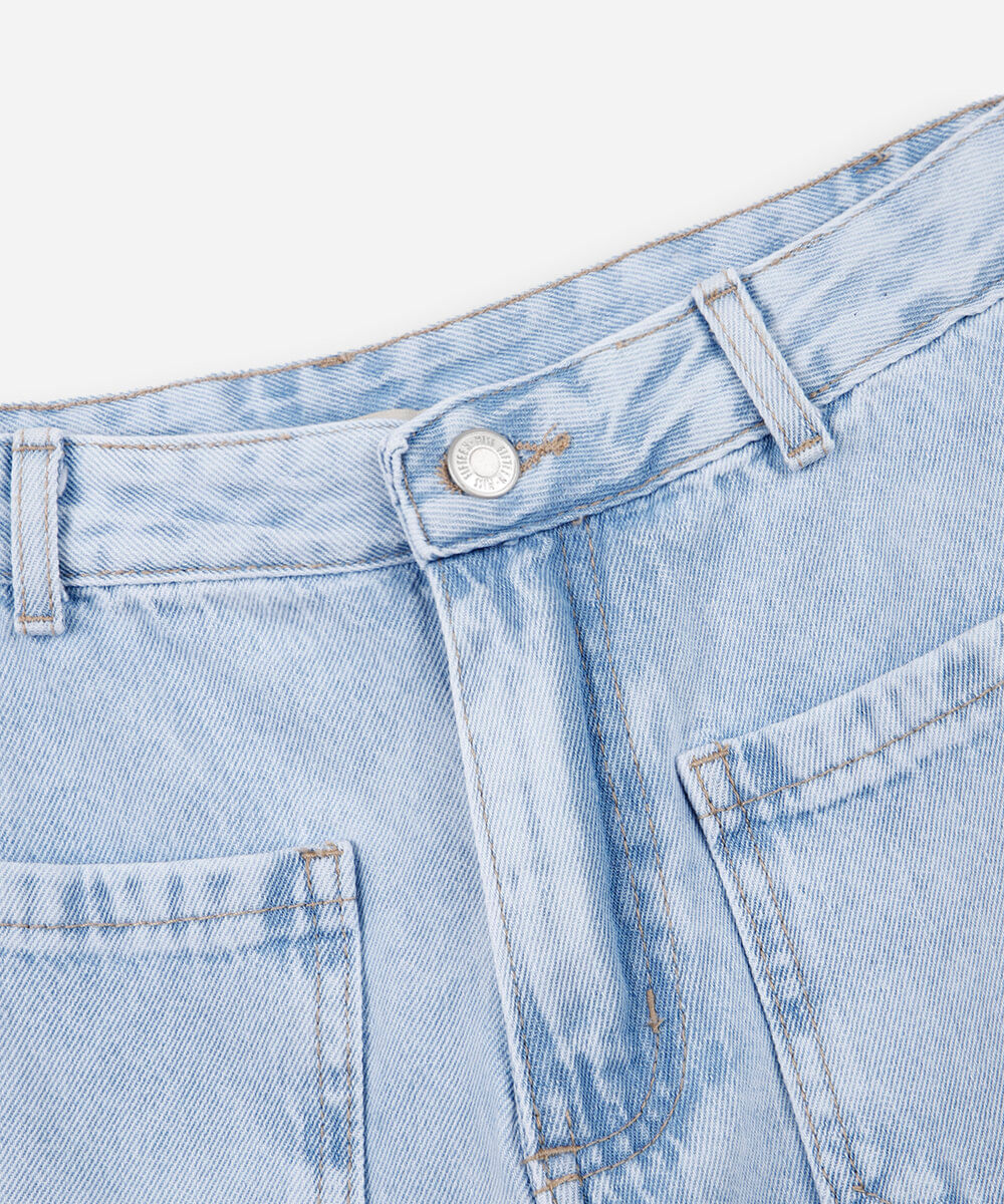 calça jeans wide leg juvenil com bolsos azul