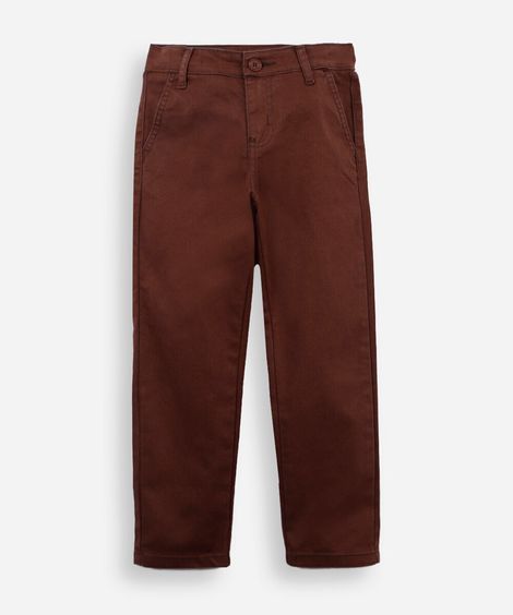 calça slim chino infantil de sarja marrom
