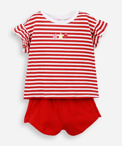 conjunto infantil de algodão listrado vermelho