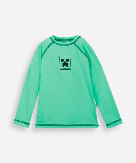 camiseta infantil manga longa com proteção uv minecraft verde