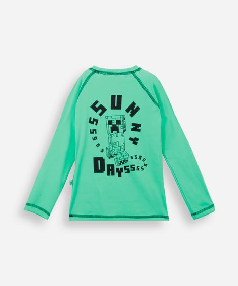 camiseta infantil manga longa com proteção uv minecraft verde