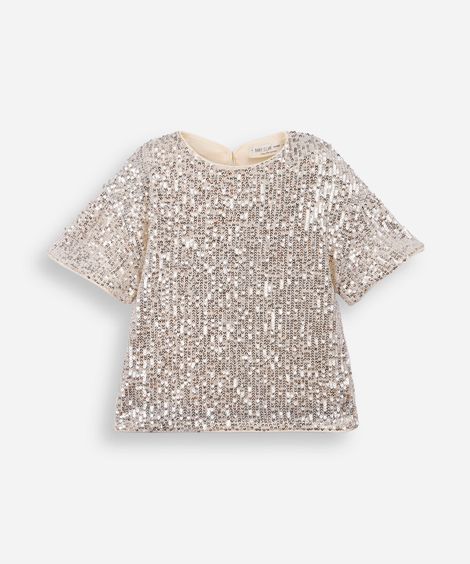 blusa infantil paetê com manga curta dourado