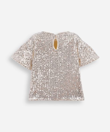blusa infantil paetê com manga curta dourado