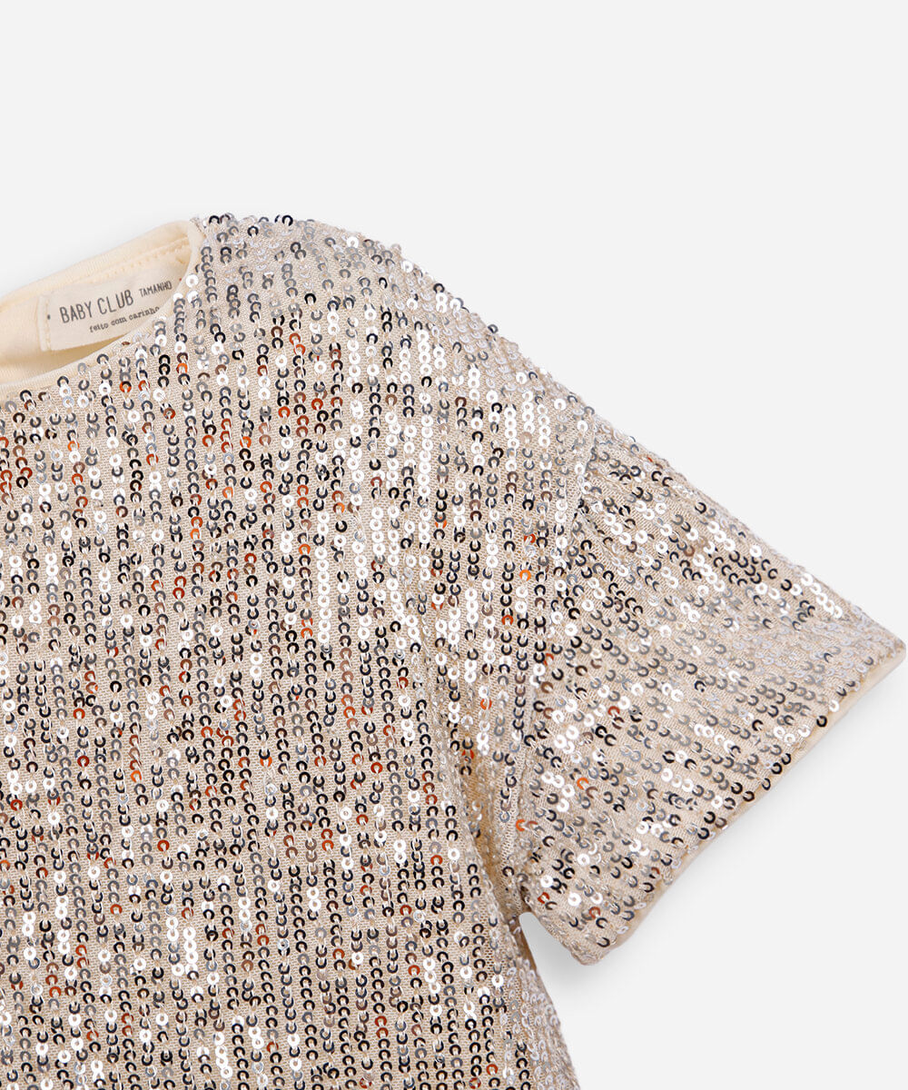 blusa infantil paetê com manga curta dourado