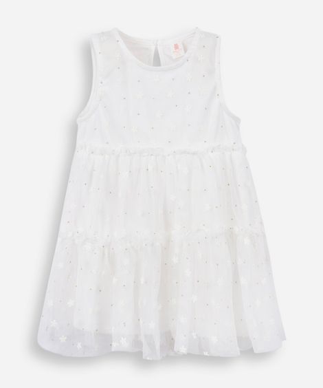 vestido infantil tule flores off white