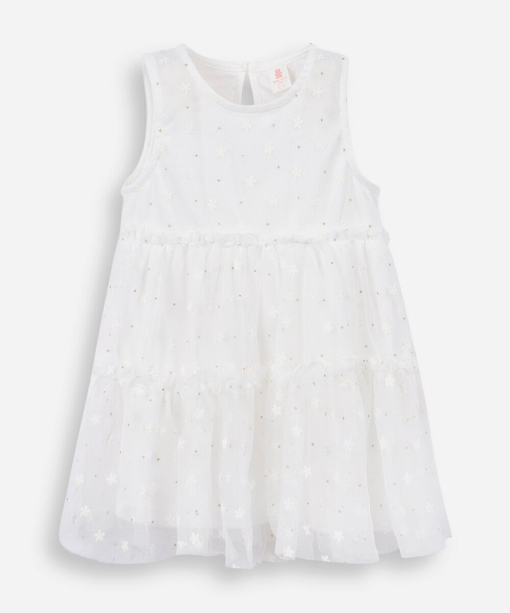 vestido infantil tule flores off white