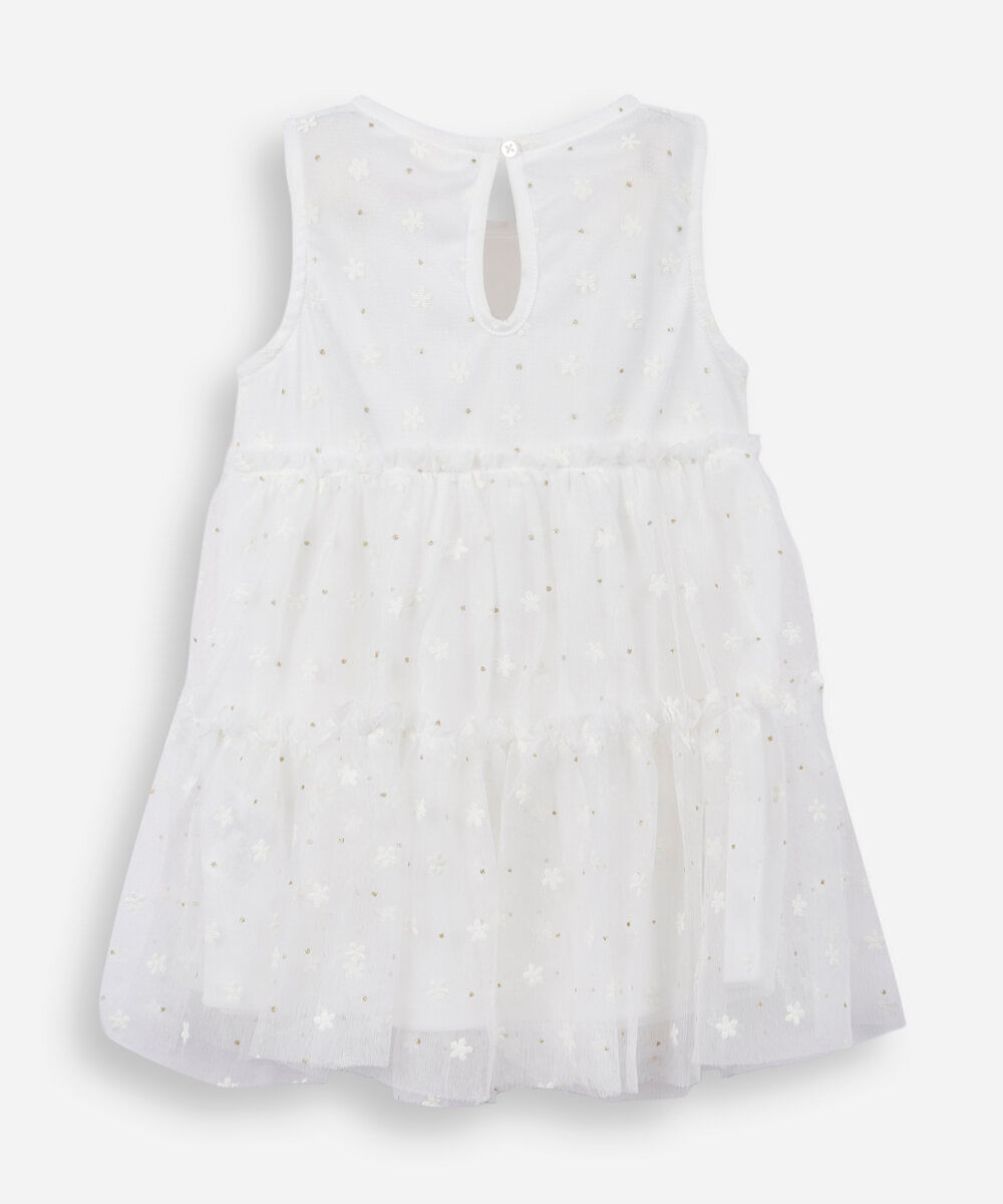 vestido infantil tule flores off white