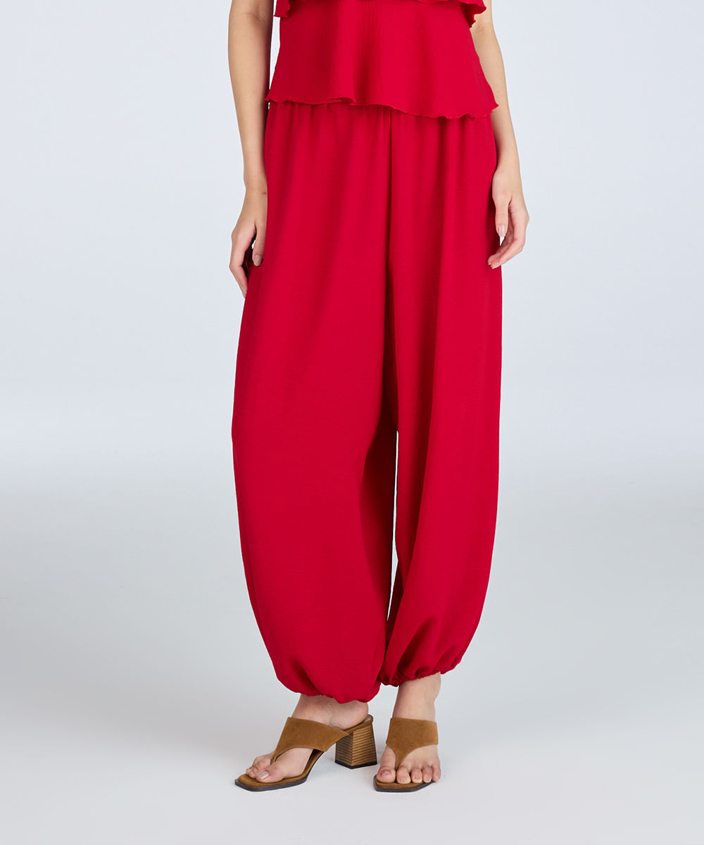 calça balloon feminina texturizada vermelha