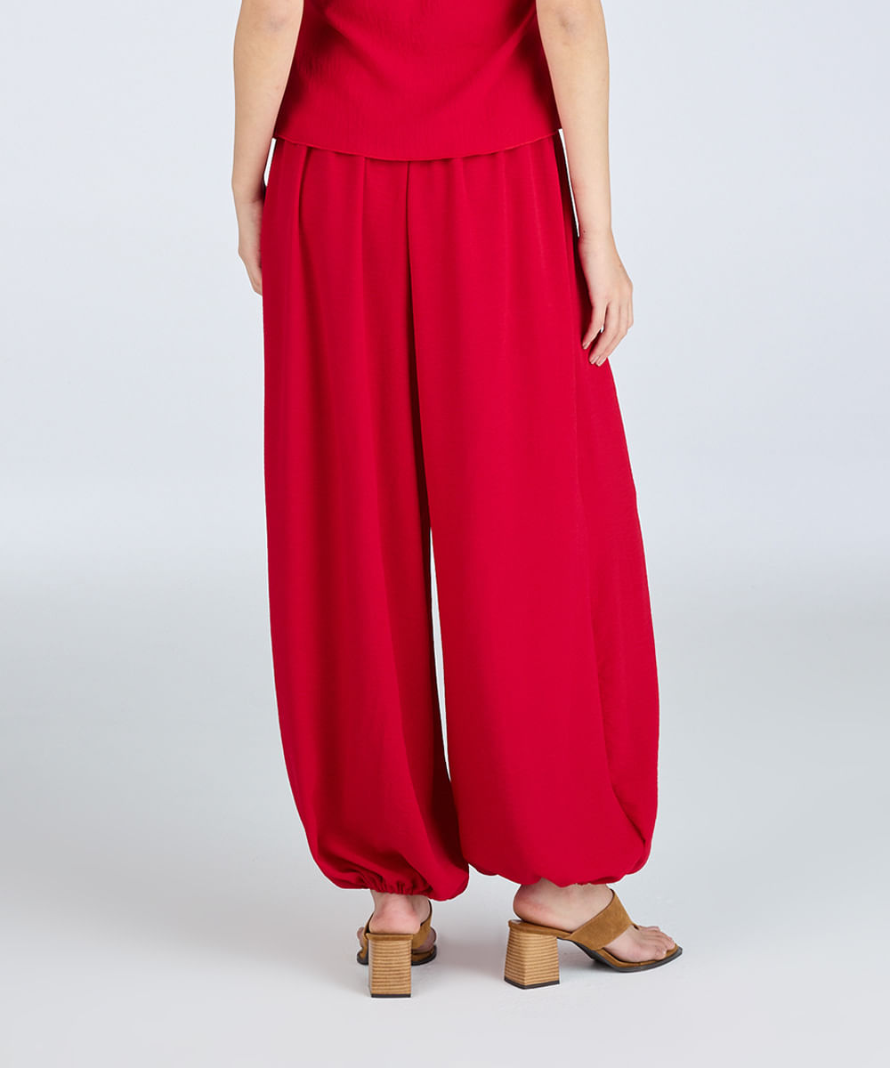 calça balloon feminina texturizada vermelha