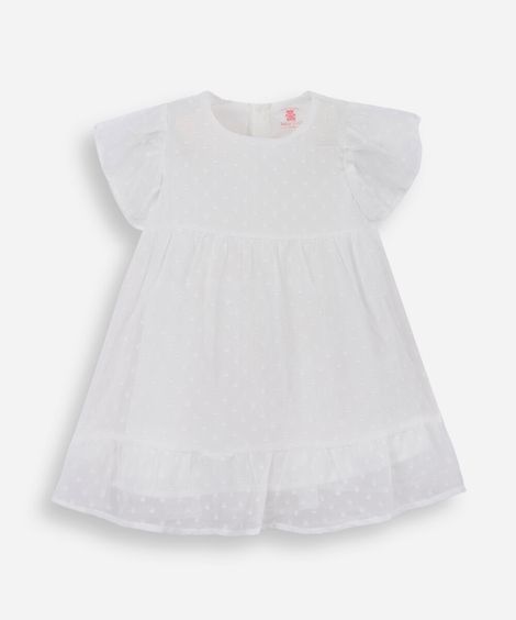 vestido infantil manga curta poá off white