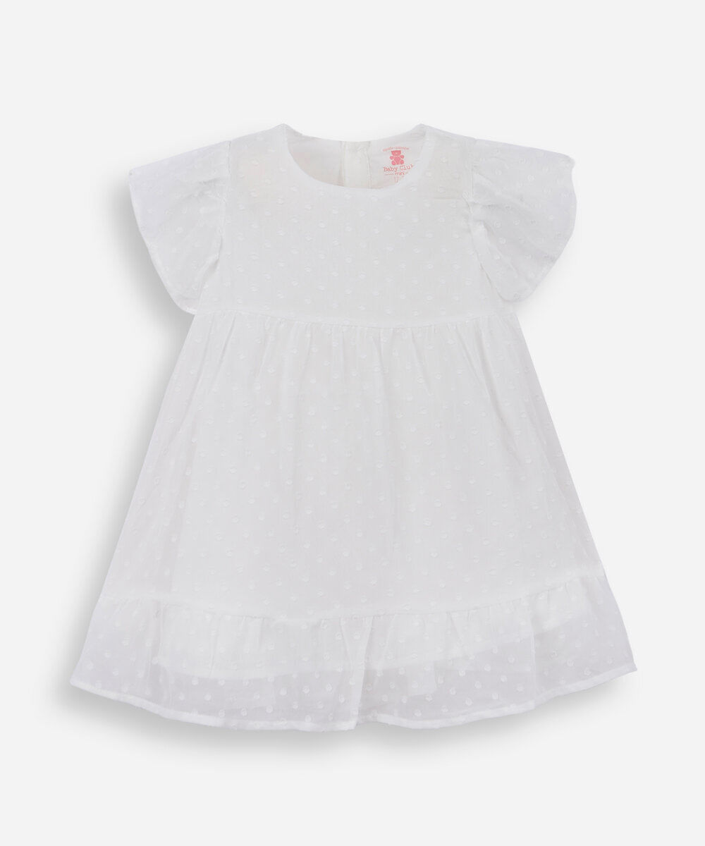 vestido infantil manga curta poá off white