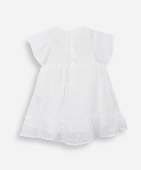 vestido infantil manga curta poá off white