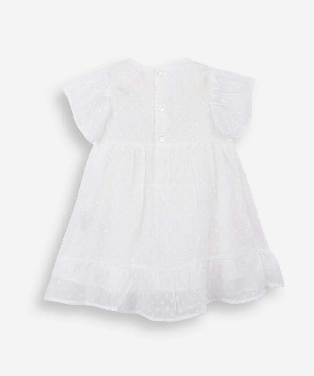 vestido infantil manga curta poá off white