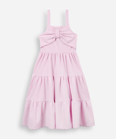 vestido infantil texturizado com laço rosa