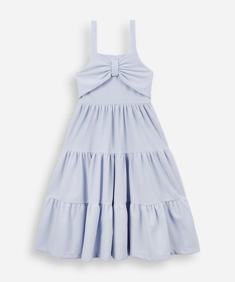 vestido infantil texturizado com laço azul