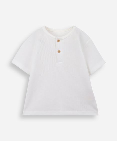camiseta infantil com botões texturizada off white