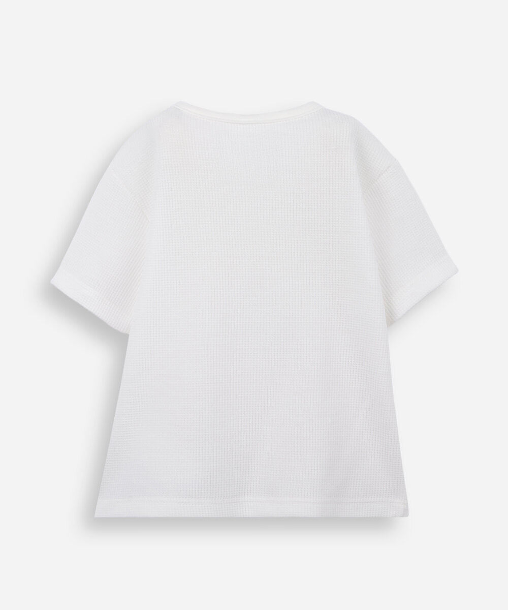camiseta infantil com botões texturizada off white