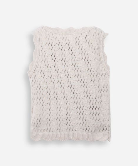 blusa infantil tricot flores bege