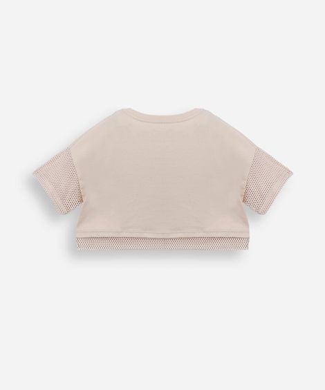 cropped infantil manga curta bege