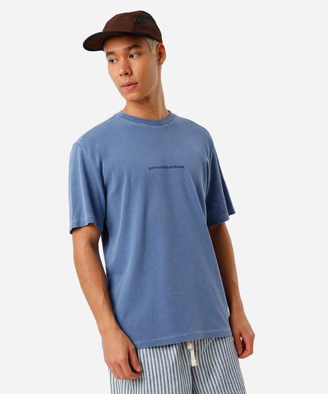 camiseta masculina de algodão estonada estampada azul