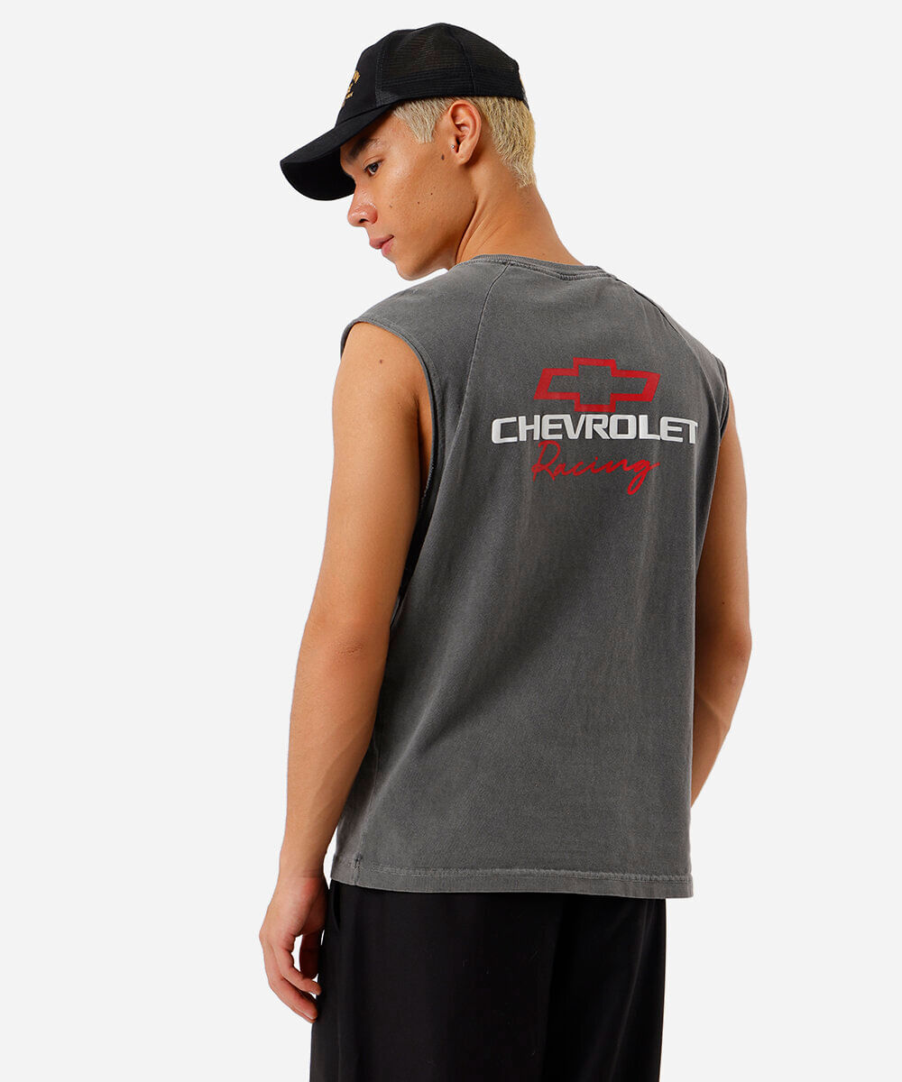 regata machão masculina de algodão chevrolet estonada cinza
