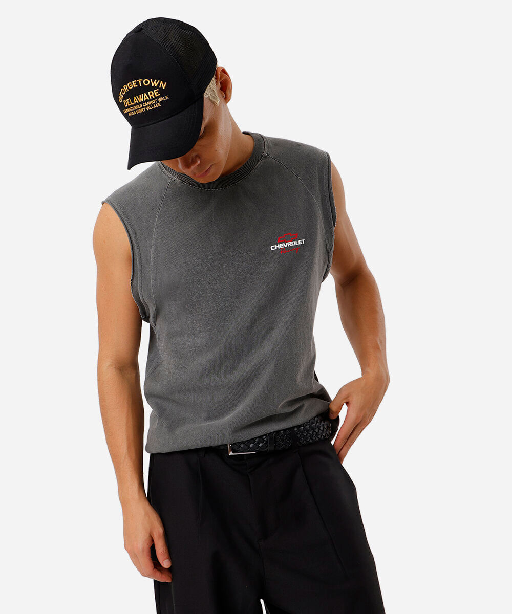 regata machão masculina de algodão chevrolet estonada cinza