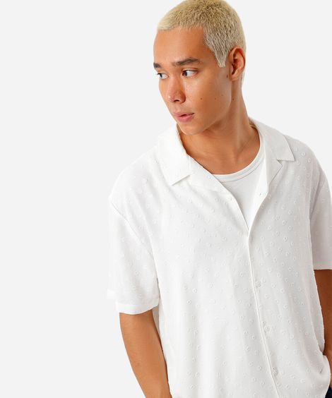 camisa box fit masculina texturizada off white