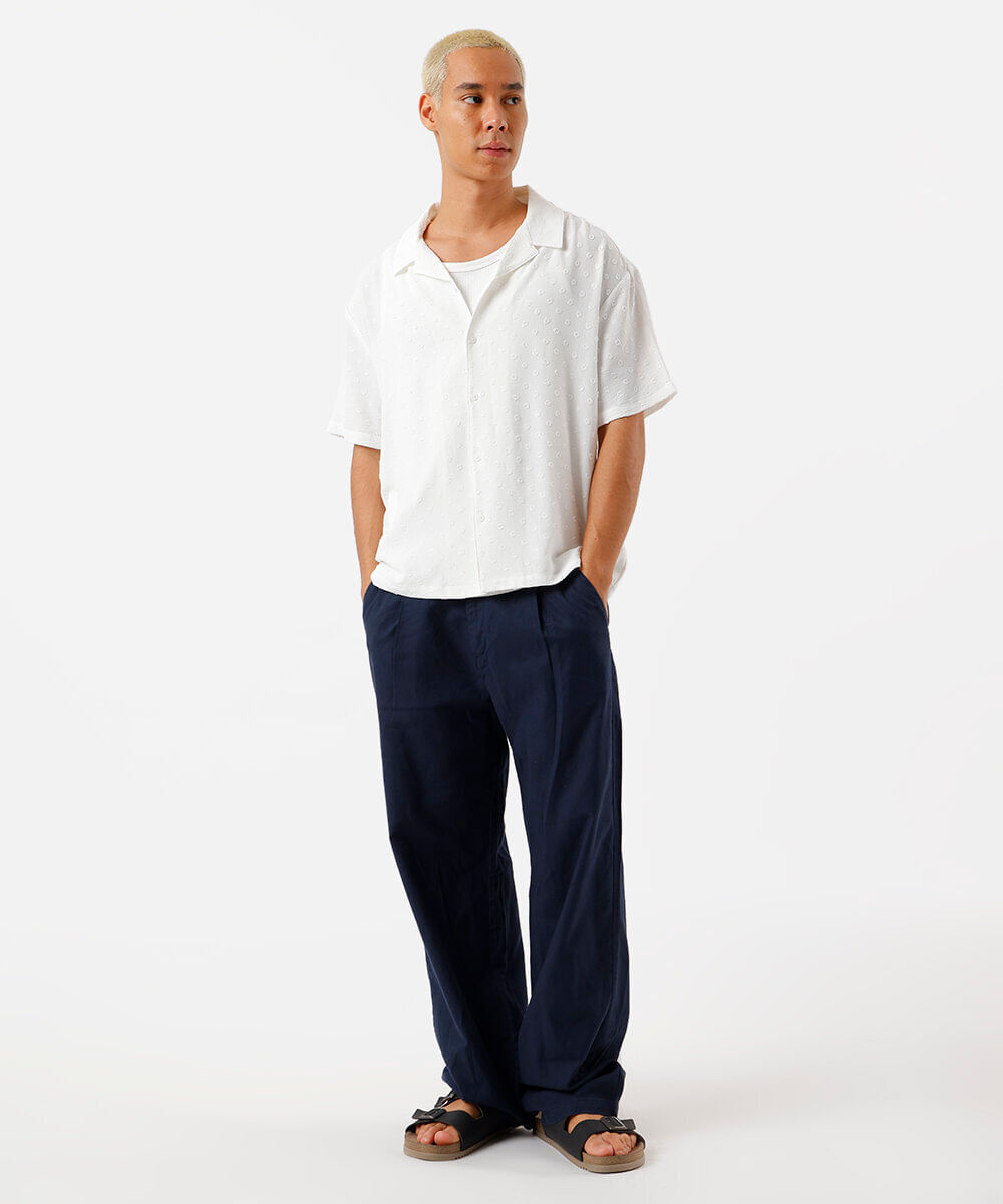 camisa box fit masculina texturizada off white