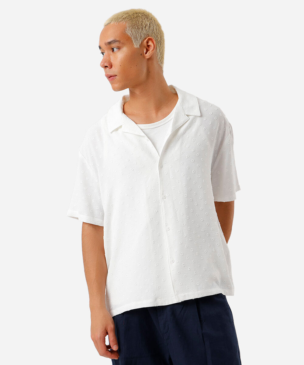 camisa box fit masculina texturizada off white