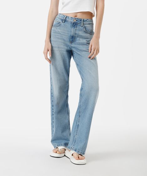calça wide leg slim feminina jeans azul