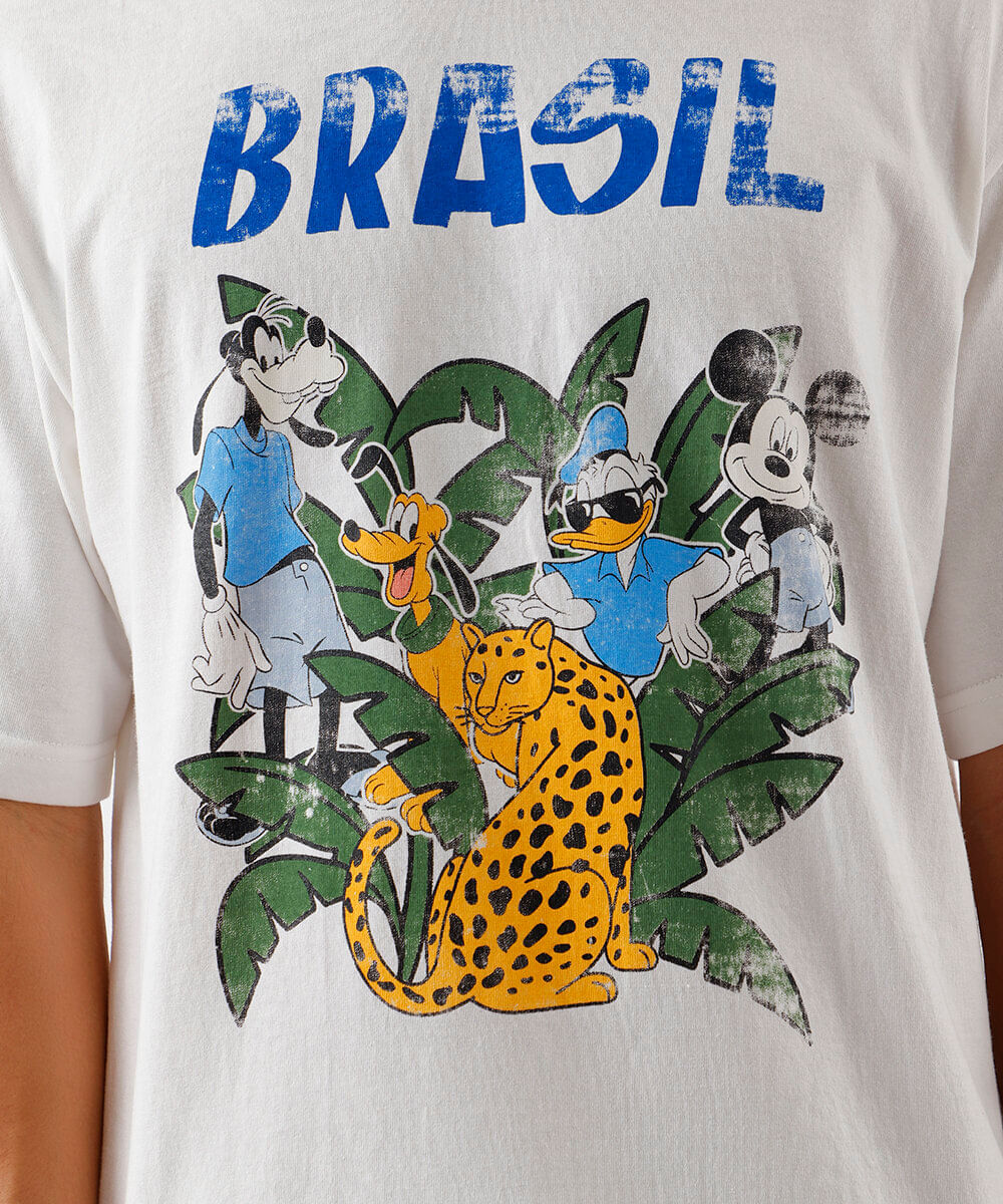 camiseta masculina de algodão mickey brasil off white