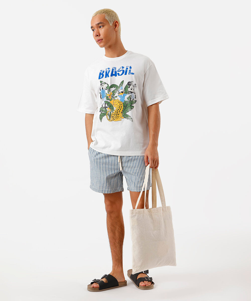 camiseta masculina de algodão mickey brasil off white