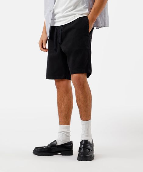 bermuda de sarja cós com elástico preta