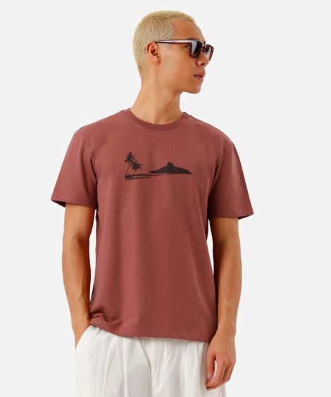 camiseta masculina de moletinho estampada rosa