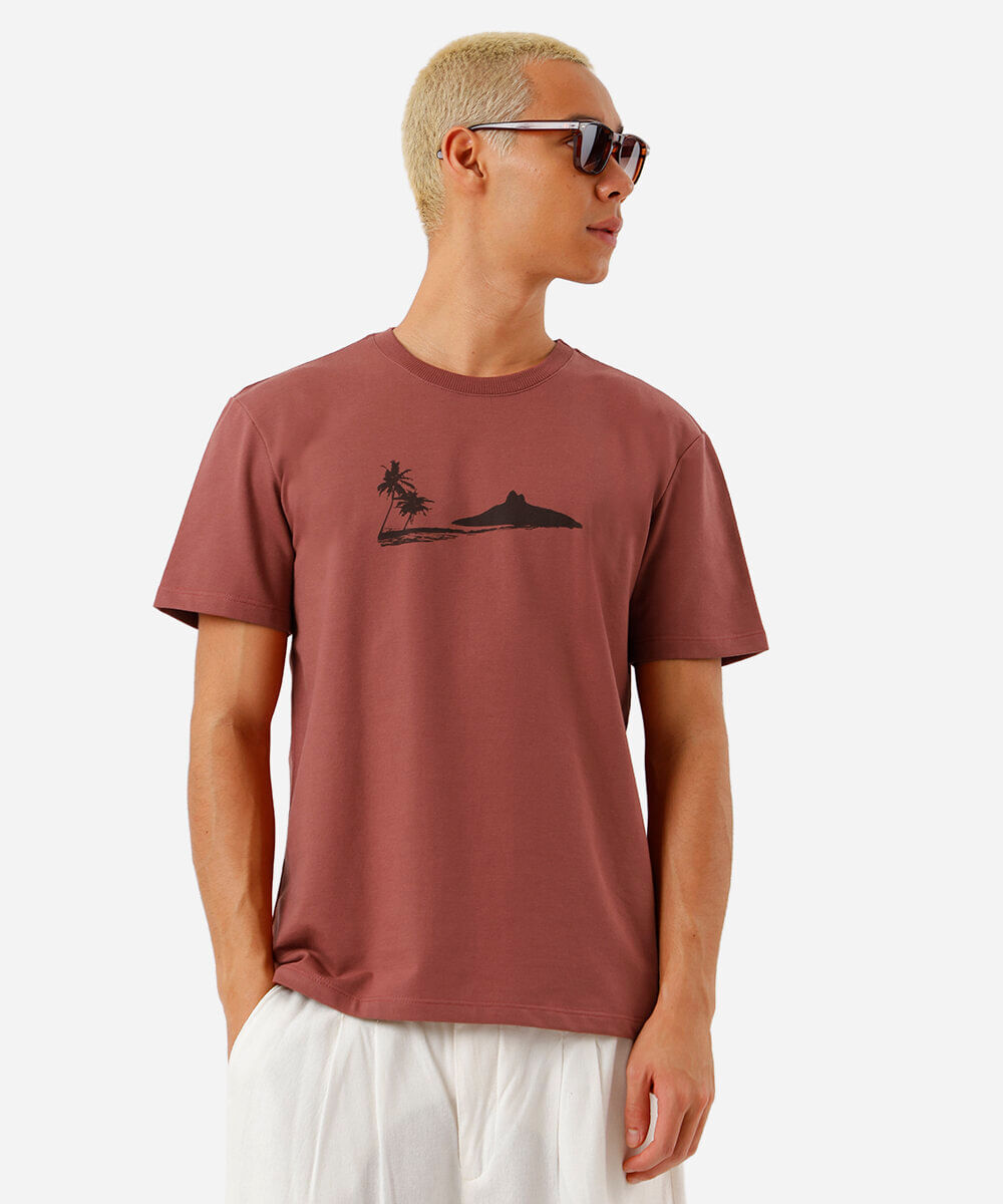 camiseta masculina de moletinho estampada rosa